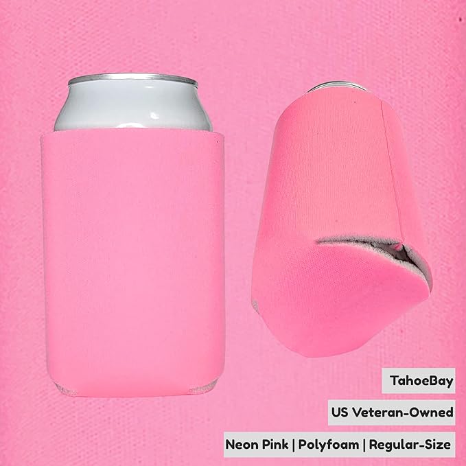 TahoeBay Bulk Blank Beer Can Cooler Sleeves (50-Pack) Sublimation Blanks for Vinyl Plain Soft Foam Can Sleeves Coolers for Soda Cans & Bottles Black, White, Assorted Solid Color (Neon Pink)