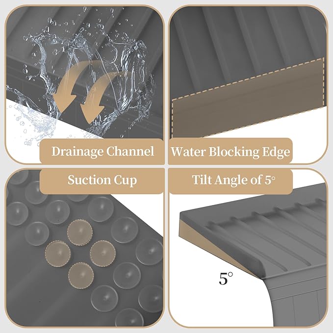 Sink Edge Protector with Suction Cup, 14" x 4", Silicone Sink Splash Guard for Kitchen & Bathroom, Protect Countertop from Scratches, Stains, for Stainless Steel Granite Quartz, Gray