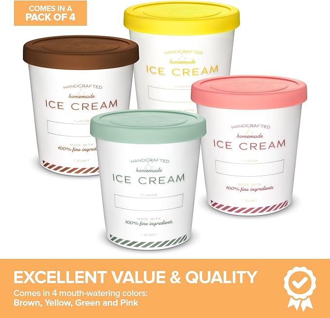 32 oz Ice Cream Containers with Airtight Silicone Lids ( 4-Pack ) Homemade Ice Cream Container perfect for storing Gelato, Sorbet & Frozen Yogurt, Reusable 2 Pint Ice Cream Container with Lids
