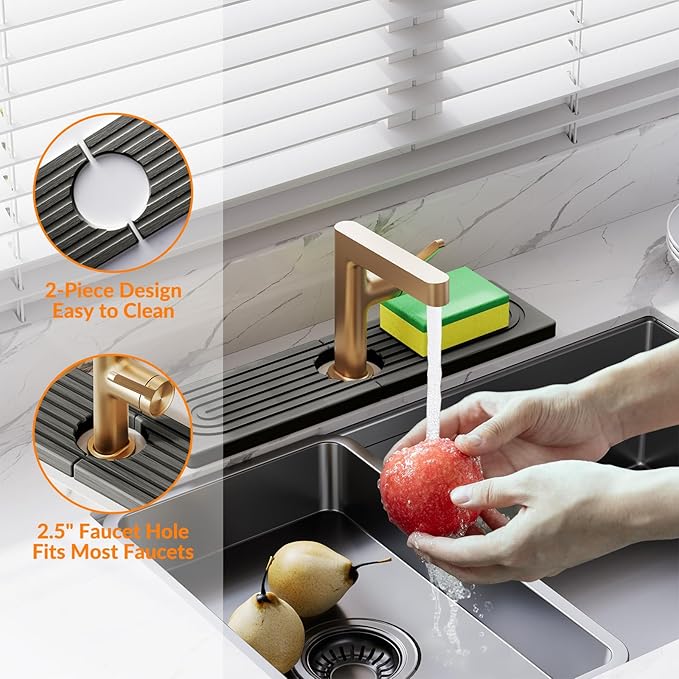 15.7 Inch Stone Faucet Mat for Kitchen Sink Splash Guard, Diatomite Sink Protectors for Kitchen Sinks Behind Faucet, Quick Dry Water Absorbing Stone Tray , Drip Catcher (Dark Gray, 15.7" x 3.9")