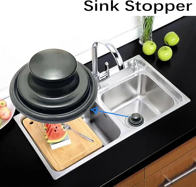 3.35 Inch Kitchen Sink Stopper for Garbage Disposal Stopper, Stainless Garbage Disposal Plug Fits 3 1/2 Inch Standard Kitchen Drain, for Insinkerator, Kitchenaid, Kohler, Waste King(Frosted Black)