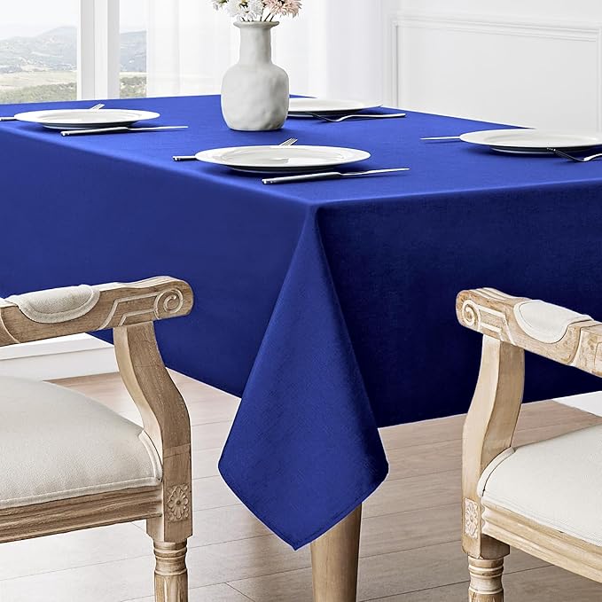 Veblandy 2 Pack Rectangle Tablecloth, 60x104 inch, Water Resistant Wrinkle Free Linen Textured Table Cloth Washable, Decorative Fabric Table Cover for Dining, Party and Camping, Royal Blue
