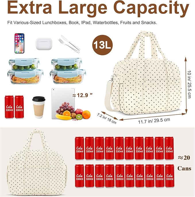 KUBYA Corduroy Lunch Box Lunch Bag for Women Adults Men, Cute Insulated Work Reusable Leakproof Simple Large Lunch Boxes Tote Bag Adults Cooler Bag, with Shoulder Strap