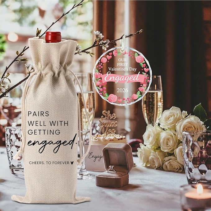 Valentine's Day Engaged Gift Engagement Gifts for Couples Her Engagement Party Decorations Gifts for Women Couple Wine Bag Our First Valentine's Day Engaged Ornament 2026