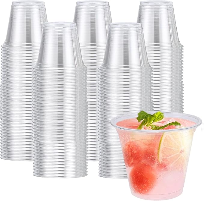Clawsoff 200 Pack 9 oz Clear Plastic Cups, Disposable Parfait Cups No Lids, Fruit Cup, Clear PET Cup for Dessert, Cold Drink, Ice Cream, Salad