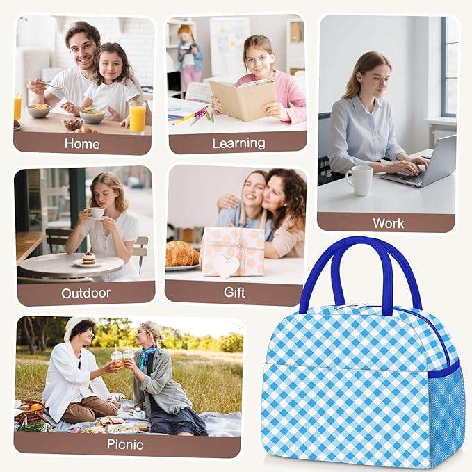 KUBYA Lunch Box for Women Adult Men, Cute Insulated Lunch Bag Women Reusable Large Lunch Boxes Tote Bag Leakproof Simple Thermal Cooler Bag for Work Office Picnic