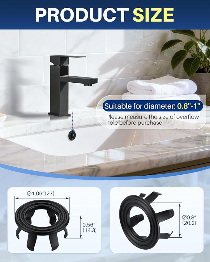 Sink Overflow Ring Matte Black: 2 Pack Solid Brass Bathroom Sink Overflow Trim Cover, Hole Insert Caps Replacement for Bathroom Kitchen Vanity Basin