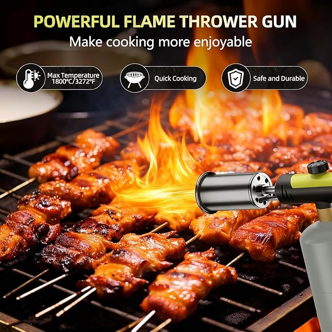 Powerful Propane Torch Gun,Kitchen Cooking Torch With One-Touch Max Fire, Charcoal Lighter with a Safety Lock, Adjustable Blow Torch for Sous Vide, BBQ, Campfire, Fireplace(Tank Not Included)
