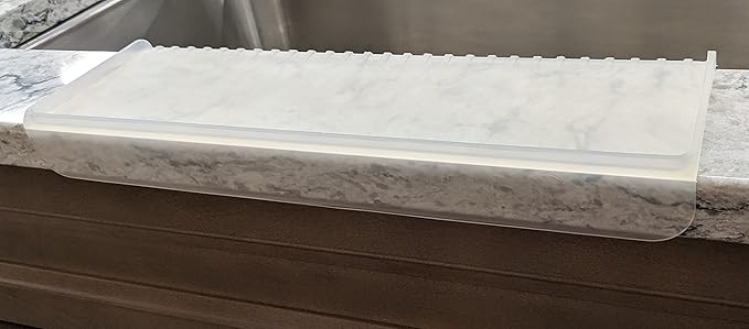SiliSink Silicone Edge Guard for Kitchen Sink - Fits 3.75” - 4” Wide - The Original Silicone Sink Edge Protector with Sponge Caddy - Splash Guard, 14” Frosted Matte