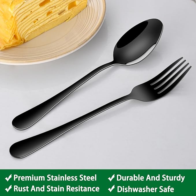 DEHOV 16-Piece 7.3 Inches Black Stainless Steel Dinner Spoons,Durable Soup Spoons,Black Table Spoon,Silverware Spoon