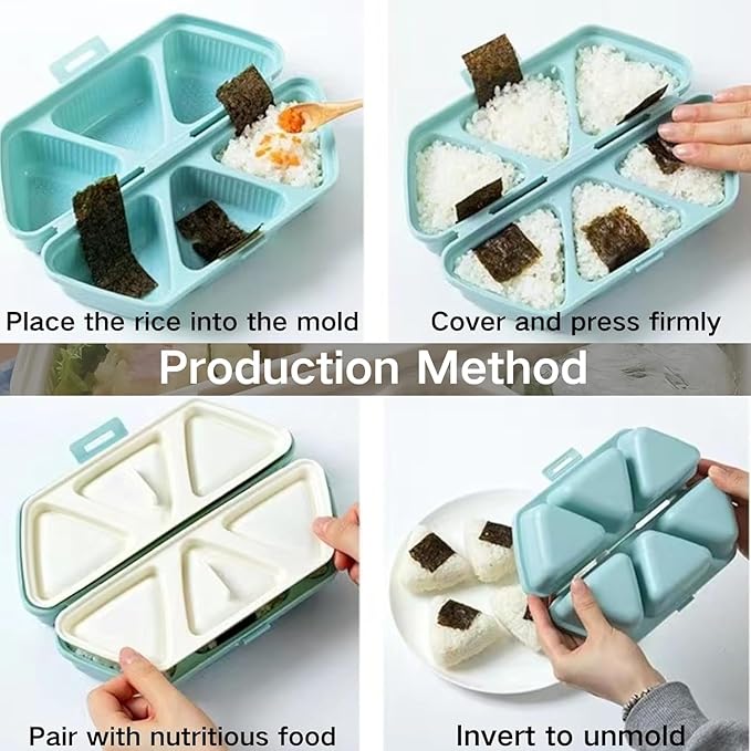 6 in 1 Onigiri Mold Triangle Rice Ball Mold Musubi Press Onigiri Maker Sushi Making Kit Once Quickly Make 6pcs Rice Balls for Lunch and Home DIY (Beige)