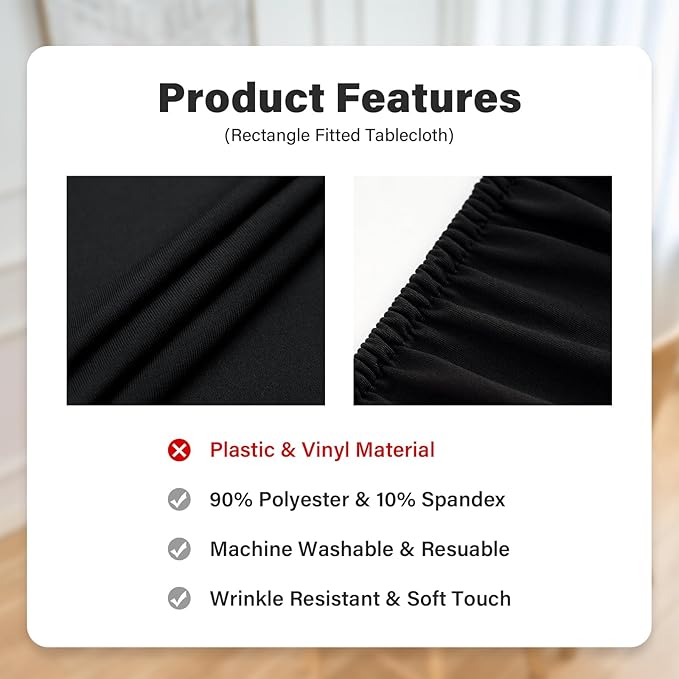 NEWISHER Fitted Rectangle Tablecloth 42 x 72 Inch Elastic Table Cloth Stretch Spandex Table Cover Black Washable Polyester Tables Top Cap Cover for Dining Picnic Camping Indoor and Outdoor