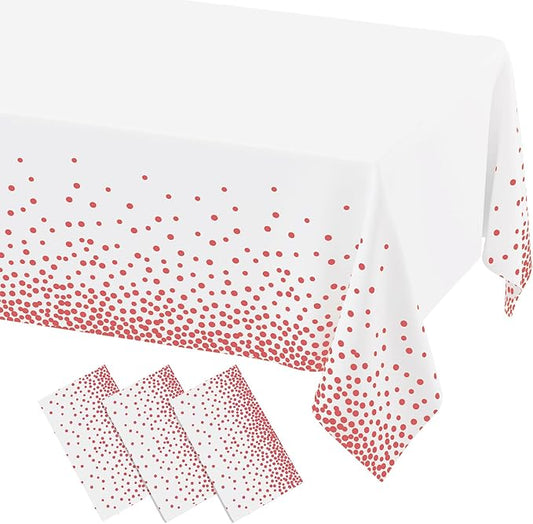 misaya 3 Packs Dot Disposable Table Cloth, 54 x 108 Inch Waterproof Plastic Tablecloth, Rectangle Pink Dots in White Table Covers for Mother's Day, Picnic, Birthday, Party