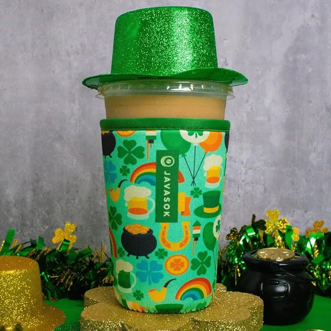 Sok It JavaSok Iced Coffee & Cold Soda Insulated Neoprene Cup Sleeve (Irish Charm, Medium: 22-28oz)
