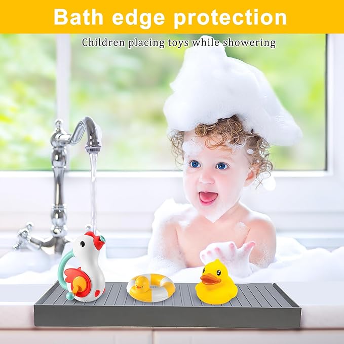 Silicone Sink Edge Protectors - Multifunction Accessories, Splash Guard & Draining Mat for Kitchen, Bathroom Sink, Steel, Granite, Quartz Countertops (Gray, 4 * 14in)