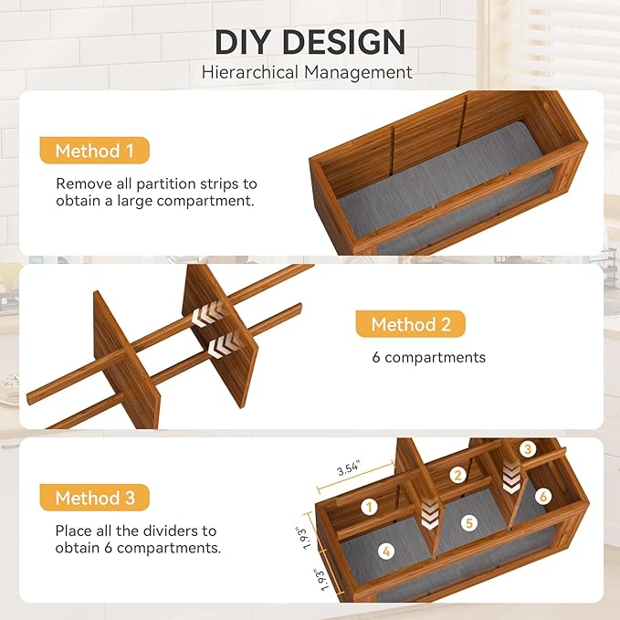 Yofidra Bamboo Utensil Holder & Silverware Organizer: Extra Large Cooking Holder with Absorbing Drying Stone and 6 Compartments Kitchen Countertop Storage Farmhouse Decor Accessories, Brown