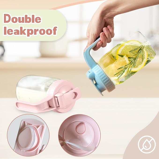 4 Pack Wide Mouth Mason Jar Lids V-Shaped with Handle, Mason Jar Pour Spout Lid with Extended Flip Lid Easy to Open, Airtight Leak Proof and Durable