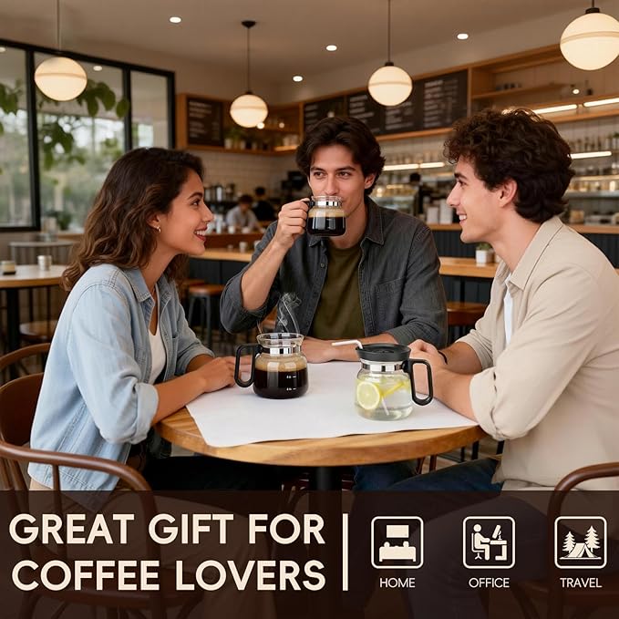 16 Oz Coffee Pot Mug,Mini Coffee Pot Cup,with Spill Proof Lid Heatproof Glass Mug Large Capacity ideal Gift for Coffee Lovers (2Pcs)