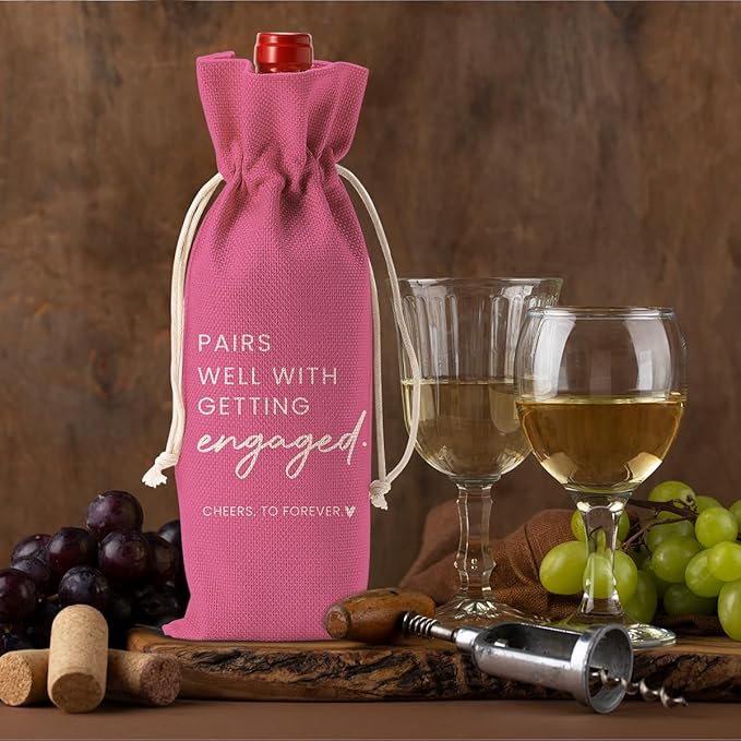 Engaged Engagement Gifts for Couples Her Engagement Party Decorations for Couple Women Wine Bag Pairs Well with Getting Engaged Wine Accessory Sets Pink