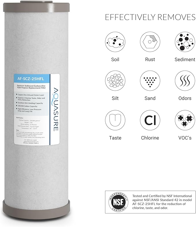 Aquasure Fortitude V2 Series | Sediment/Carbon/Zinc Bacteria Inhibiting Triple Purpose Replacement Filter - Large