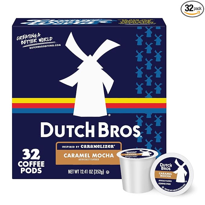 Dutch Bros Caramel Mocha Flavored Coffee inspired by Caramelizer®, 32 Count, Medium Roast, Single Serve Coffee Pods for Keurig K-Cup Brewers