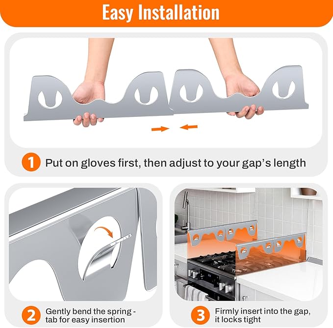 Stove Gap Covers Stainless Steel, 2 Pack Stove Gap Filler for Kitchen, Range Trim Kit for Counter Sink, Adjustable Length 13" to 28" Heat Resistant Stove Guard Between Stove & Countertop, Silver