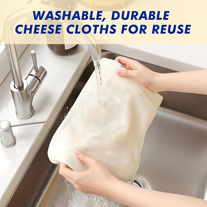6 PCS Reusable Cheesecloth, Grade 100, 20x20 Inch Hemmed Cheese Cloth for Straining Craft, 100% Cotton Unbleached Cloth Strainer for Cooking, Baking, Juicing, Cheese Making (40×50 Threads)