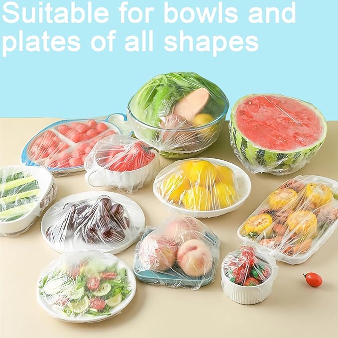 500pcs Plastic Bowl Covers Elastic Reusable Food Covers Outdoor Thickend Kitchen Bowl Dish Plate Cover, Sourdough Bread Baking Supplies, Fruit Fresh Keeping Storage Accessories Food Grade (White-M)