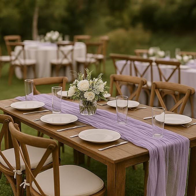 6 Pack Lilac 10FT Purple Cheesecloth Table Runner –120 Inch Boho Gauze Table Runners for Spring Wedding, Birthday, Fairy Garden Bridal Shower Decor