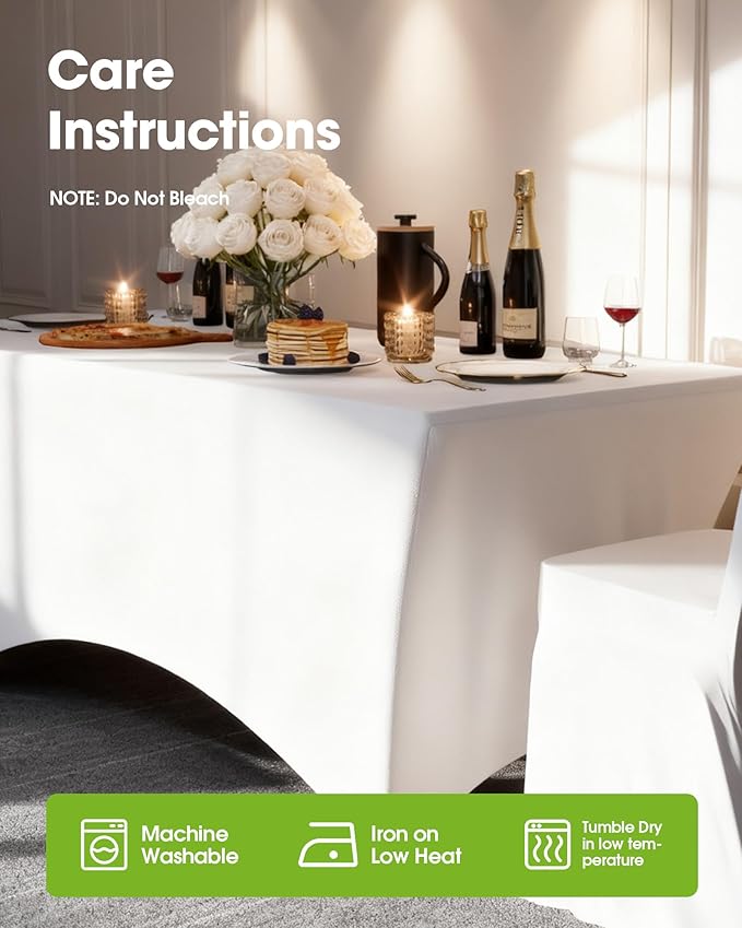 Pureegg Spandex Tablecloth 6ft - 6 Pack, Fitted and Tight Cloth for Rectangle Table, Wrinkle-Free and Stretch Table Cover for Party, Wedding, Banquet and Birthday, White