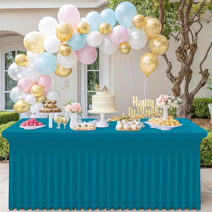 Smiry Spandex Tablecloth, Elastic Fitted Stretch Tablecloth for 4FT Rectangle Tables, Waterproof Washable Table Cover Skirt for Outdoor, Wedding, Banquet & Parties (Turquoise, 48Lx30Wx30H Inch)