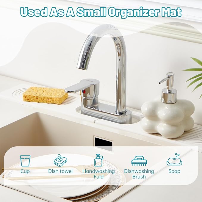 Stone Faucet Mat for Kitchen Sink with Oval Hole – 23.6" × 3.9" Diatomite Drying Stone Mat & Sink Protector, Quick-Dry Splash Guard Water-Absorbing Tray for Bathroom Counter（White.23.6" x 3.9"）