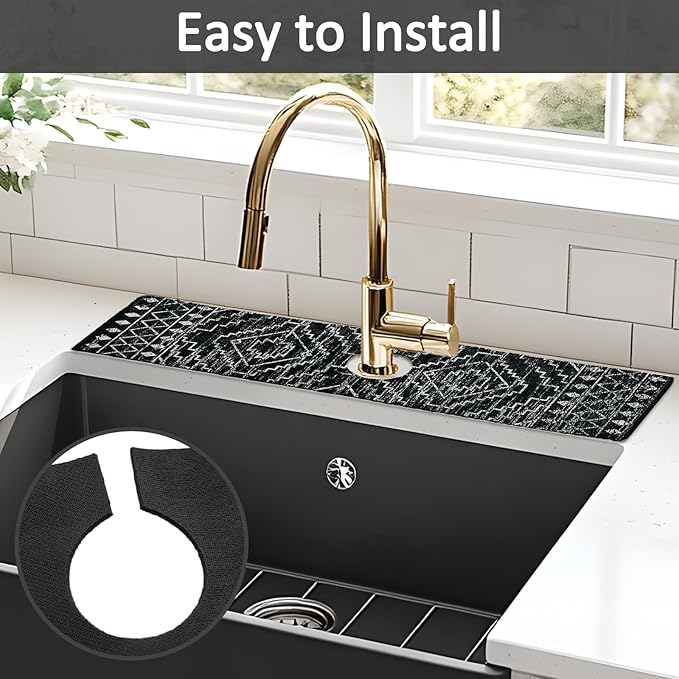 24" X 5.5" Kitchen Sink Splash Guard Faucet Mat Aztec Super Absorbent Fast Drying Faucet Guard & Draining Mat Sink Splash Guard Behind Faucet for Kitchen, Bathroom