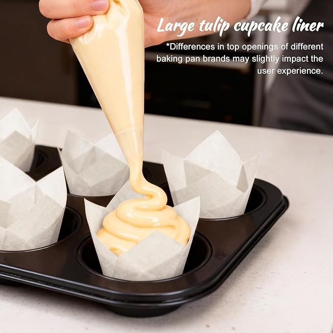 100pcs Extra Large Size Tulip Cupcake Liners for Baking Cups, Food Grade White Parchment Paper Large Muffin Liners Holders, Greaseproof Cup cake Wrappers for Party, Christmas by Neyimqr (White)