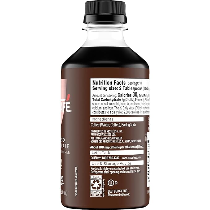 NESCAFÉ Espresso Concentrate Black, Instant Espresso Coffee Concentrate, Cold Brew Style, Iced Coffee Style Drinks,  2 Bottles (10 Fl Oz Each)