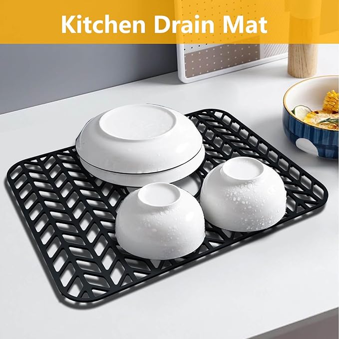 Sink Protectors for Kitchen Sink 12"13"16"18"19"24"26"28"29"30",Silicone kitchen sink mats protector for bottom of farmhouse sink(16.2"×12.5"Black)