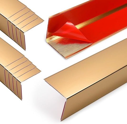 10PCS 48" Metal Corner Protectors, Aluminum Self Adhesive Corner Guards, Metal Wall Edge Protector Strip, Furniture Corner Protectors, Wall Cabinet Baseboard Decoration 48" x 2" (Golden)