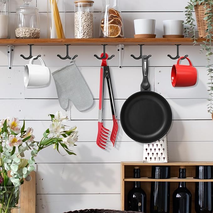 10 Pcs Under Shelf Hooks, Zinc Alloy Double Prong Under Cabinet Hooks for Hanging Mugs, Cups, Towels, Plants, Kitchenware, Keys, Black Ceiling & Wall Mount Organizer