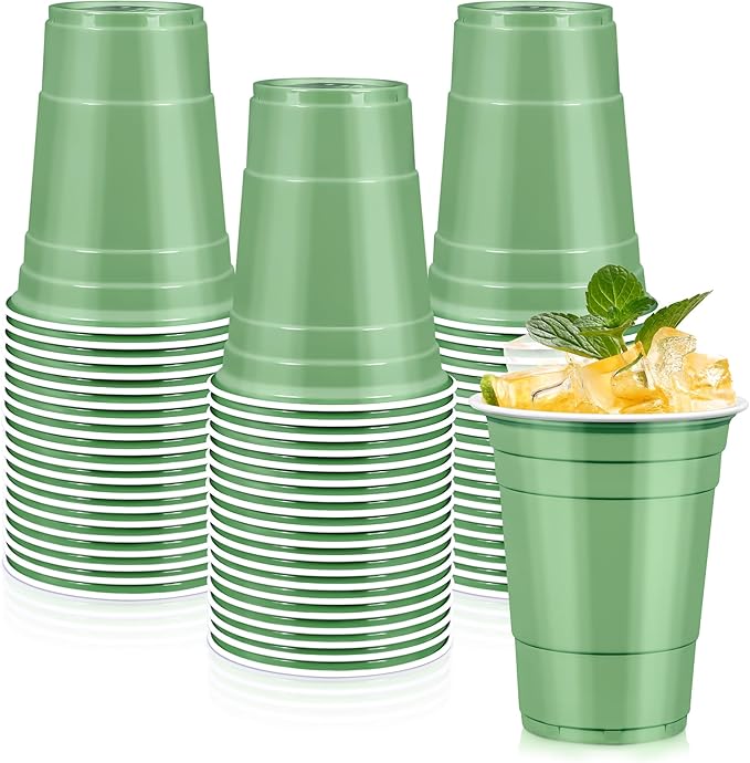 LANLISA 50 Sage Green Plastic Cups, 16 oz Disposable Cups, Drinking Cups For Birthday Party, Baby Shower, Easter Party
