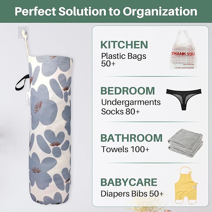 TOGETRUE Plastic Bag Holder, Lightweight Grocery Bag Holder for Plastic Bags, Wall Mount Floral Shopping Bags Dispenser Organizer for Kitchen Pantry Outdoor (Light Grey)