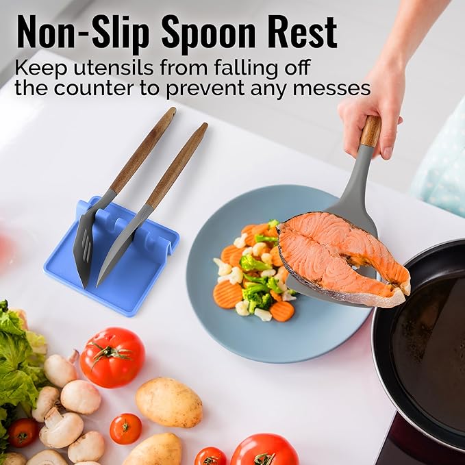 Zulay Kitchen Silicone Utensil Rest with Drip Pad for Multiple Utensils - BPA-Free, Heat-Resistant Spoon Rest & Spoon Holder for Stove Top - Kitchen Utensil Holder for Ladles & Tongs - Periwinkle