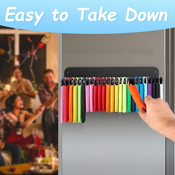 2 Pack Can Cooler Sleeves Holder Magnetic for Fridge, Beer Sleeves Dispenser Organizer for Storage w/ 25 Hooks, with Screws for Wall Mounted, for Holidays Wedding Party