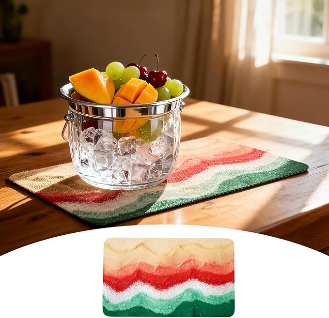 Summer Nautical Dish Drying Mat: 12’’x20’’ Red Green Absorbent Dish Drying Pad, Non-Slip Bar & Coffee Mat, Counter Protector for Holiday Aesthetic Home Kitchen Decor - Ocean Beach Coastal Theme Mat