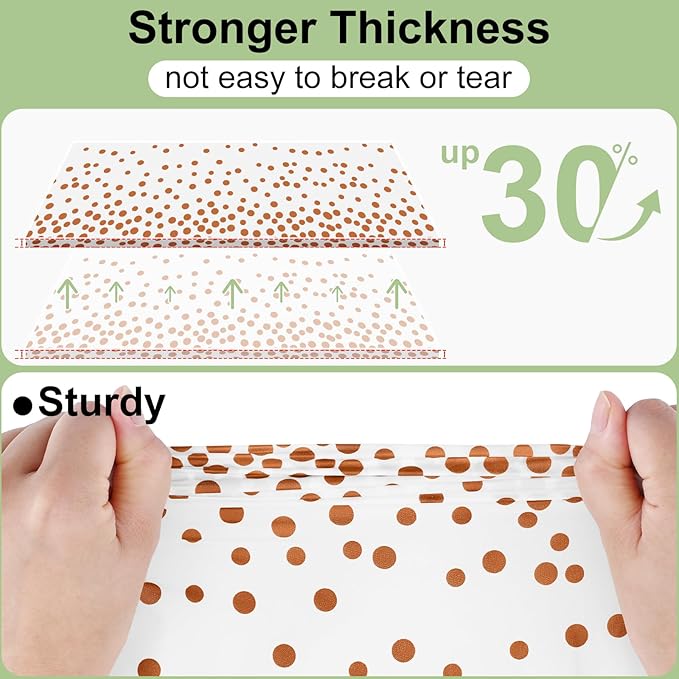 misaya 6 Packs Dot Disposable Table Cloth, 54 x 108 Inch Waterproof Plastic Tablecloth, Rectangle Rose Gold Dots in White Table Covers for Picnic, Birthday, Party