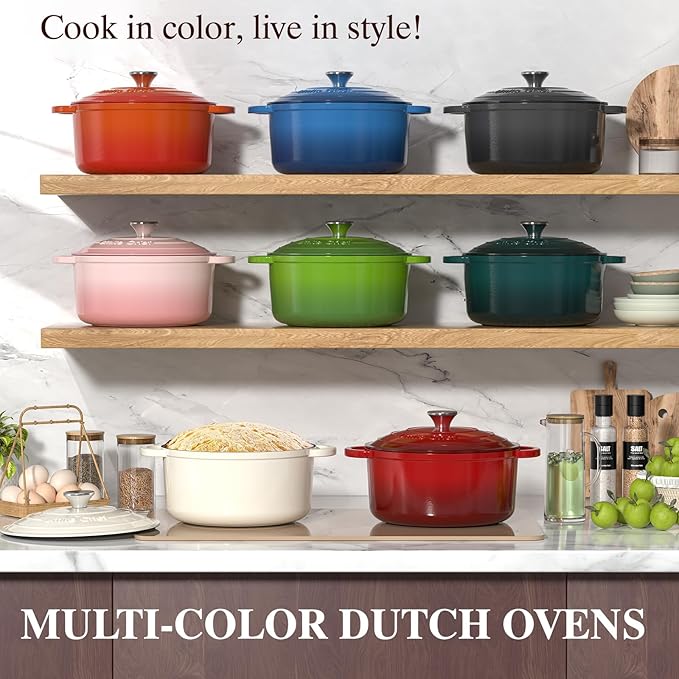Umite Chef 7QT Enameled Cast Iron Dutch Oven with Lid & Cotton Potholders–Heavy-Duty Cookware for Bread Baking, Braising, Stews, Marinate, Cook,Refrigerate & Serve(Green)