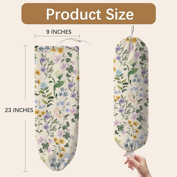 Floral Plastic Bag Holder Dispenser, Plastic Grocery Bag Organizer & Wall Mount Paper Trash Bags Saver Storage for Kitchen Home Pantry Decor, Shopping Bags Storage Dispenser