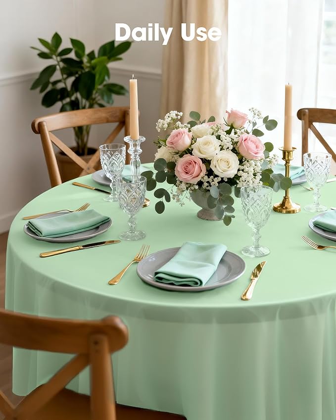 Pureegg Plastic Table Cloth Disposable 10 Pack, 84'' Round Table Cloths, Easter Party, Decorative Tablecloths, Round, Light, Pastel Plastic Cover, Leakproof & Sturdy, Sage Green
