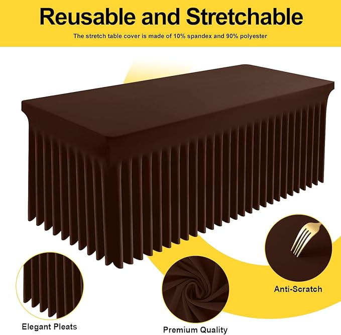 Smiry Spandex Tablecloth, Elastic Fitted Stretch Tablecloth for 8FT Rectangle Tables, Waterproof Washable Table Cover Skirt for Outdoor, Wedding, Banquet & Parties (Coffee, 96Lx30Wx30H Inch)