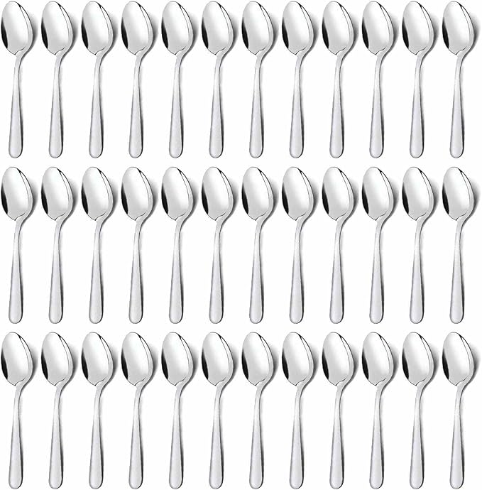 Unokit 36-Piece Tea Spoons Set Silverware - Only for Home, Kitchen or Restaurant - Mirror Polished, Dishwasher Safe 6.7 inch Stainless Steel Spoon, Dessert, Table, Silverware Spoons