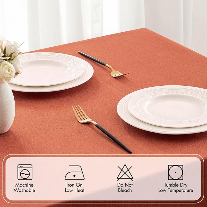 MIULEE Burnt Orange Rectangle Linen Polyester Fall Thanksgiving Tablecloth with Decorative Cutouts Waterproof Stain Resistant Table Cloth 60x84 inch Farmhouse Style for Dining Wedding Party